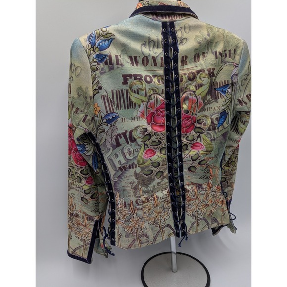 BOHO CHIC Tattoo Floral Lace Up Blazer Jacket Women Size 6 - Picture 6 of 16